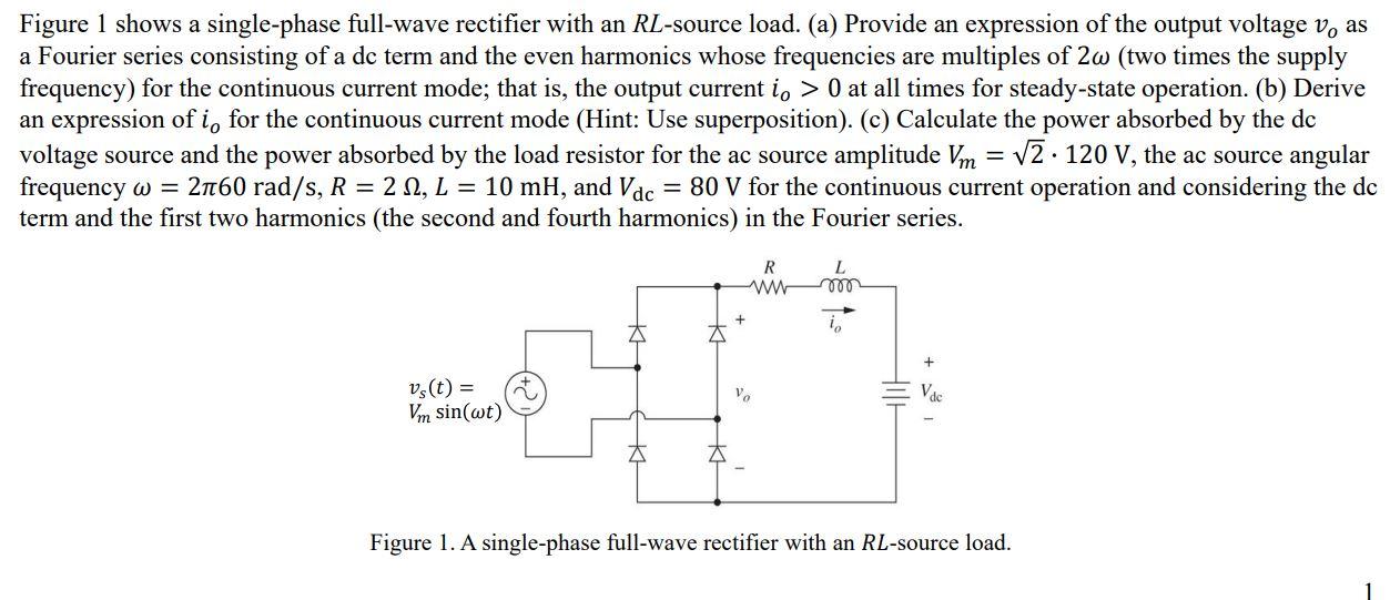 Solved Figure 1 shows a single-phase full-wave rectifier | Chegg.com