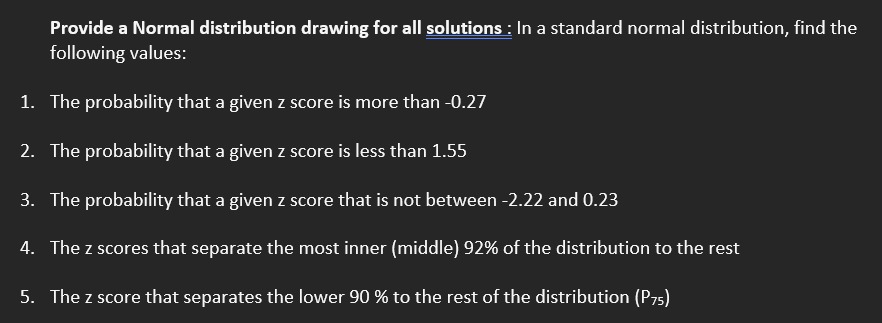 Solved Provide a Normal distribution drawing for all | Chegg.com