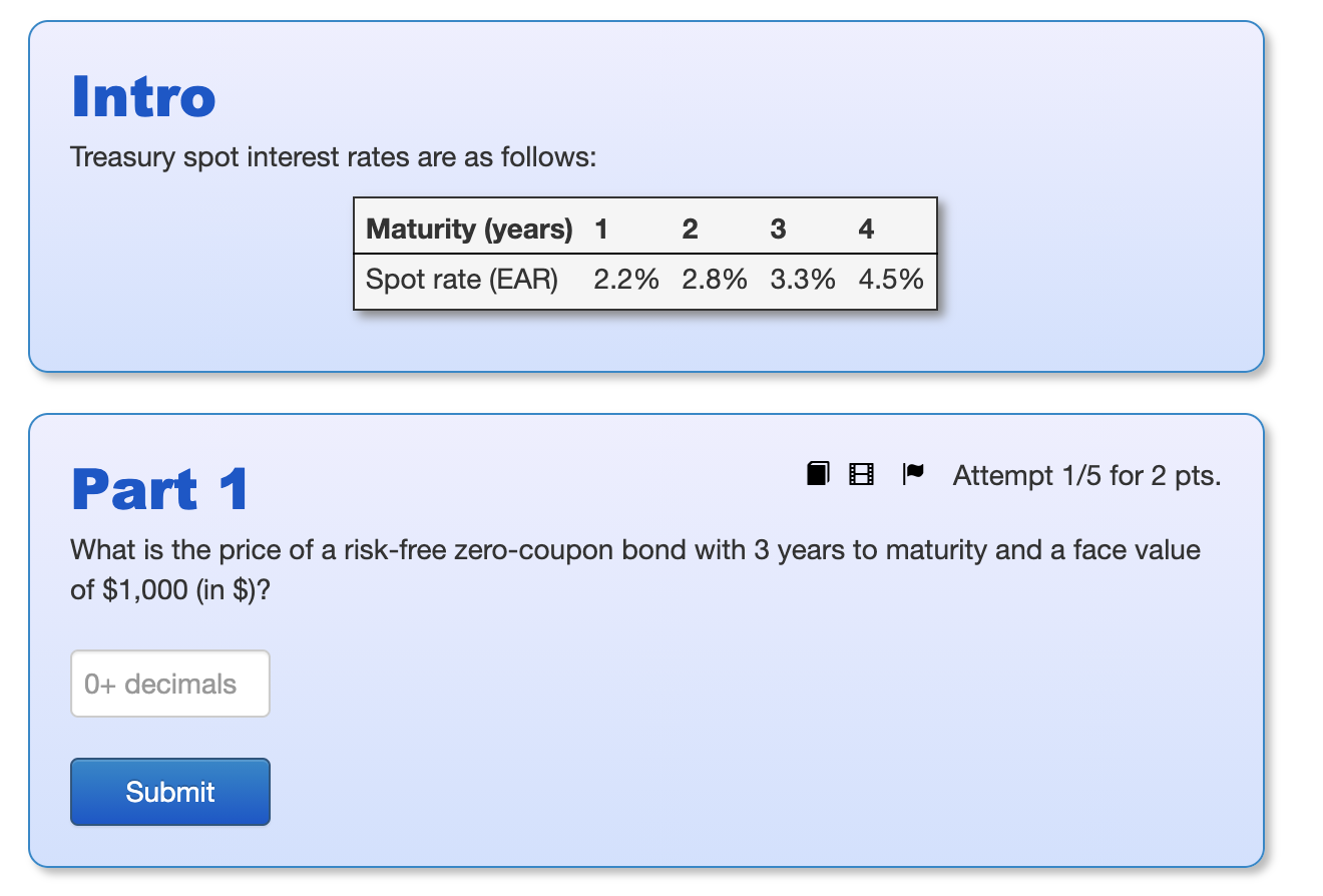 Solved Intro Treasury spot interest rates are as follows: | Chegg.com