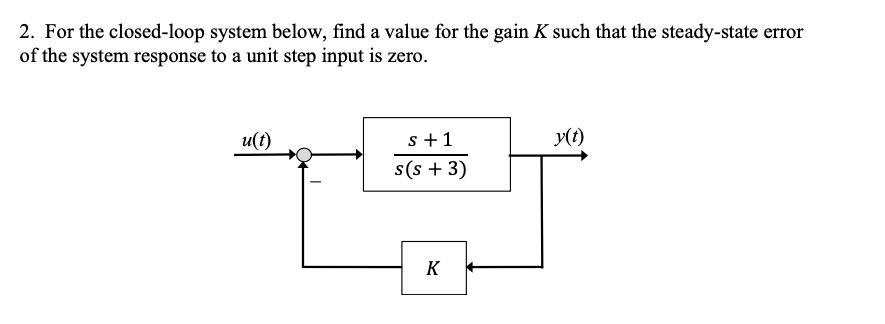 Solved 2. For the closed-loop system below, find a value for | Chegg.com