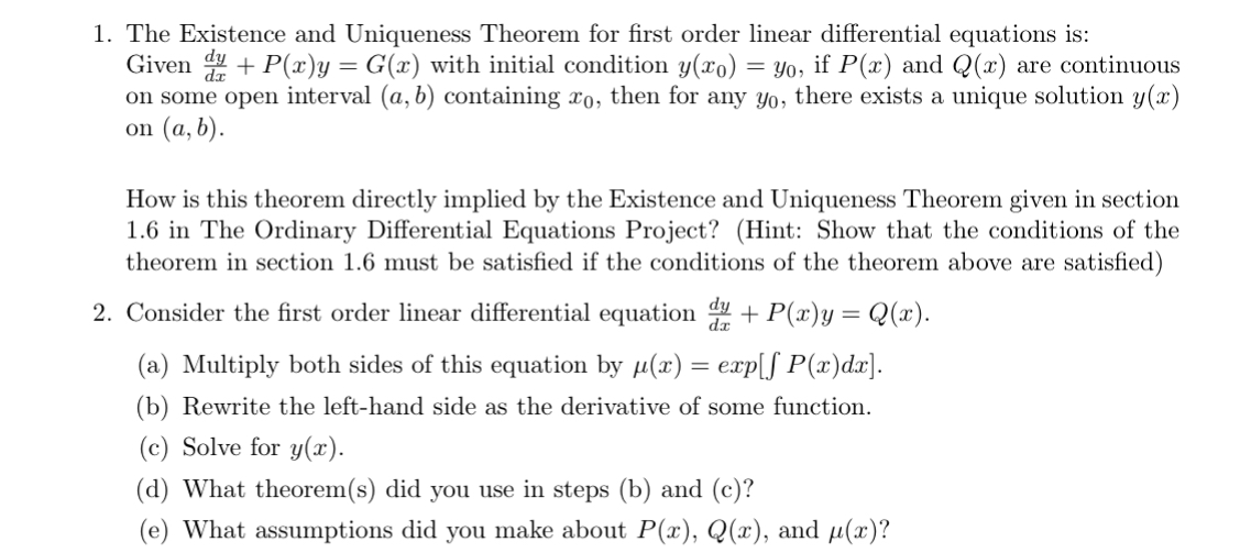 Solved 1.6.1 The Existence And Uniqueness Theorem The | Chegg.com