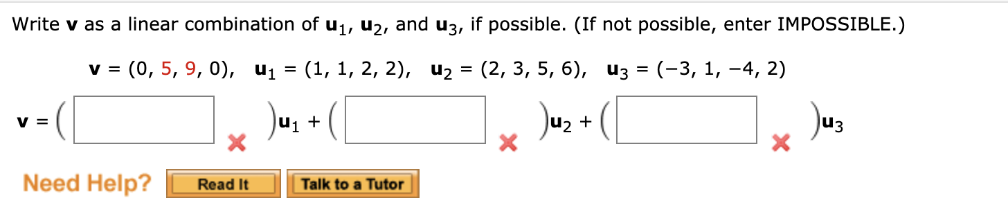 Solved Write V As A Linear Combination Of U1 U2 And U3 Chegg Com