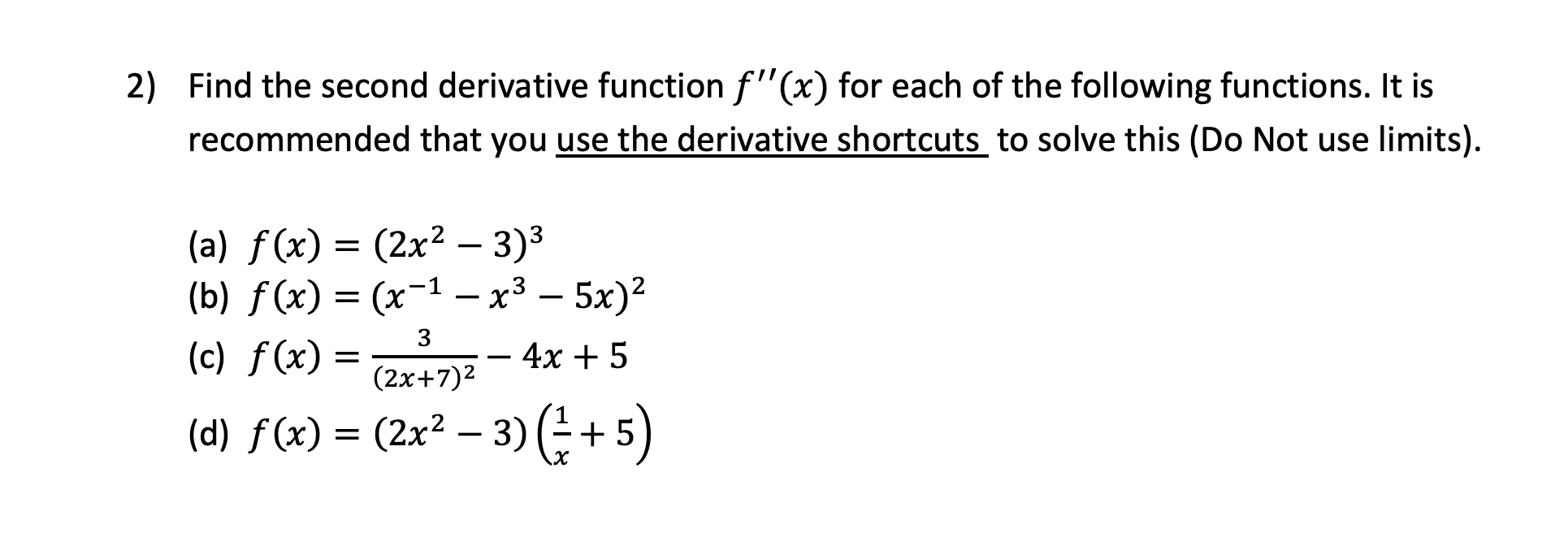 Solved 3 2 Find The Second Derivative Function Fx 7506