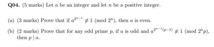 Solved Q04. (5 marks) Let a be an integer and let n be a | Chegg.com