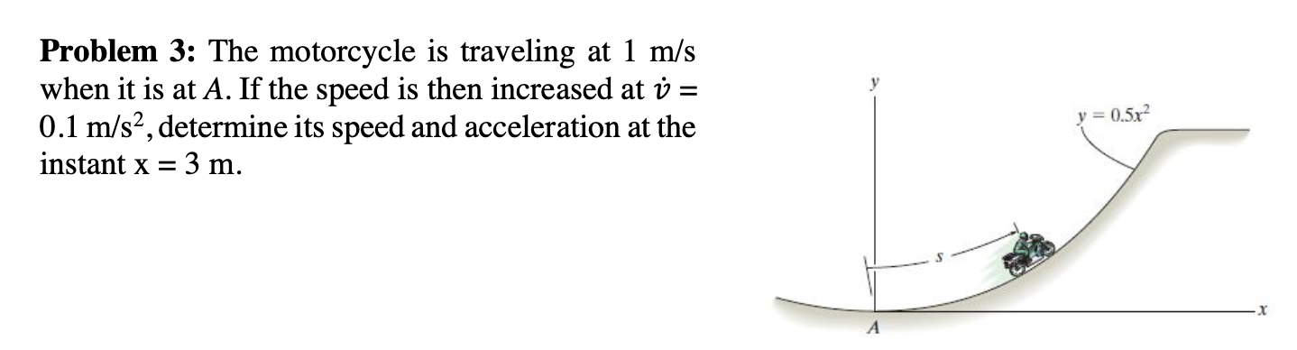 Solved Problem 3: The motorcycle is traveling at 1 m/s when | Chegg.com