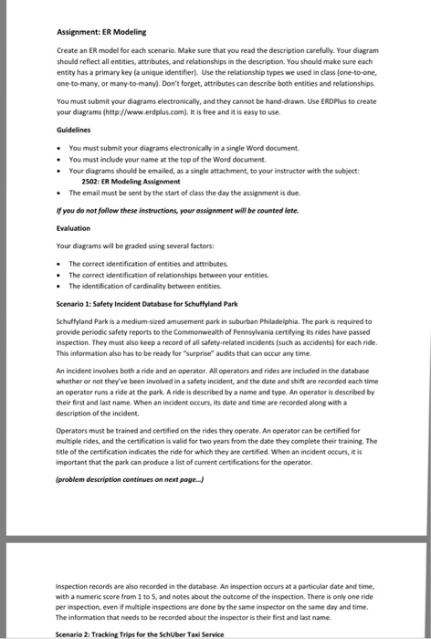 Solved Assignment: ER Modeling Create an ER model for each | Chegg.com