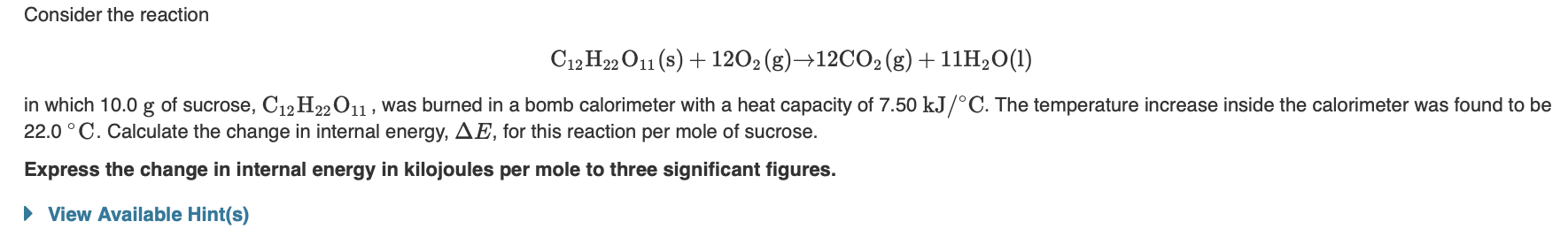 Solved Consider the reaction C12H22O11( s)+12O2( g)→12CO2( | Chegg.com