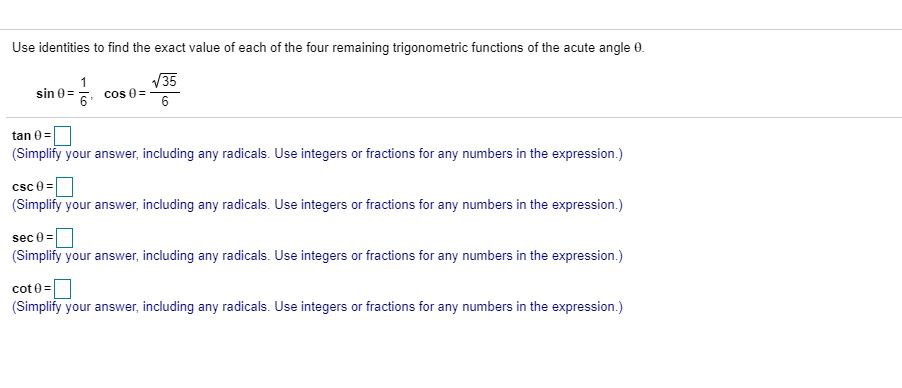 Solved Find the values of sint, cost, tant, csct, sect, and | Chegg.com