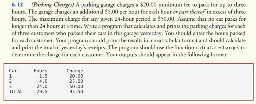 Solved 6.12 (Parking Charges) A parking garage charges a | Chegg.com