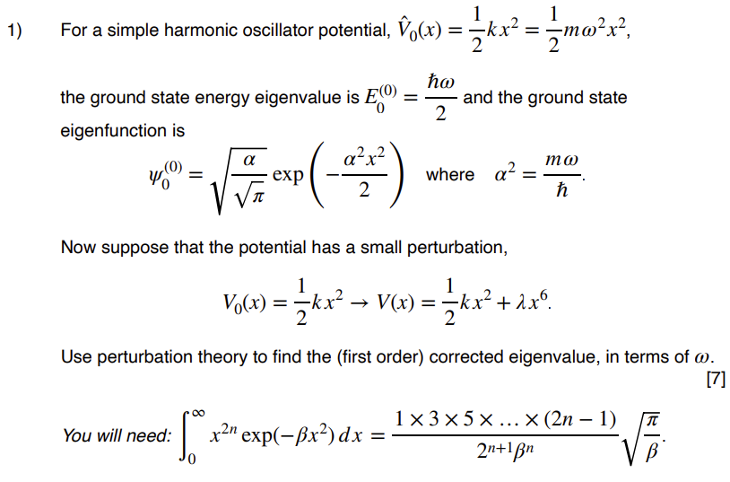 Solved 1 1) For a simple harmonic oscillator potential, | Chegg.com