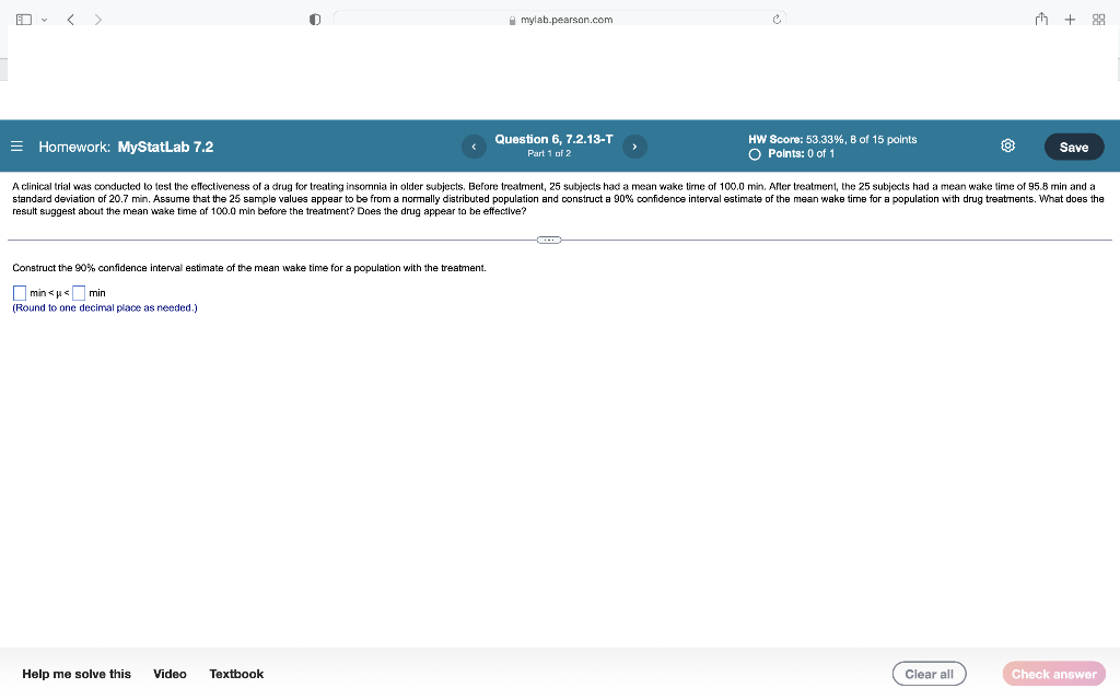 Solved + 98 = Homework MyStatLab 7.2