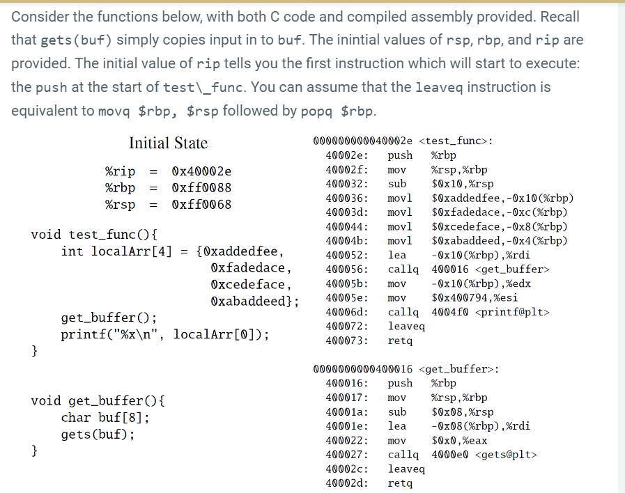 Solved Consider the functions below, with both C code and | Chegg.com