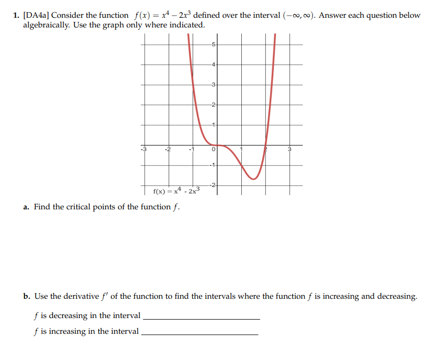 Solved 1. [DA4a] Consider the function f(x)=x4−2x3 defined | Chegg.com