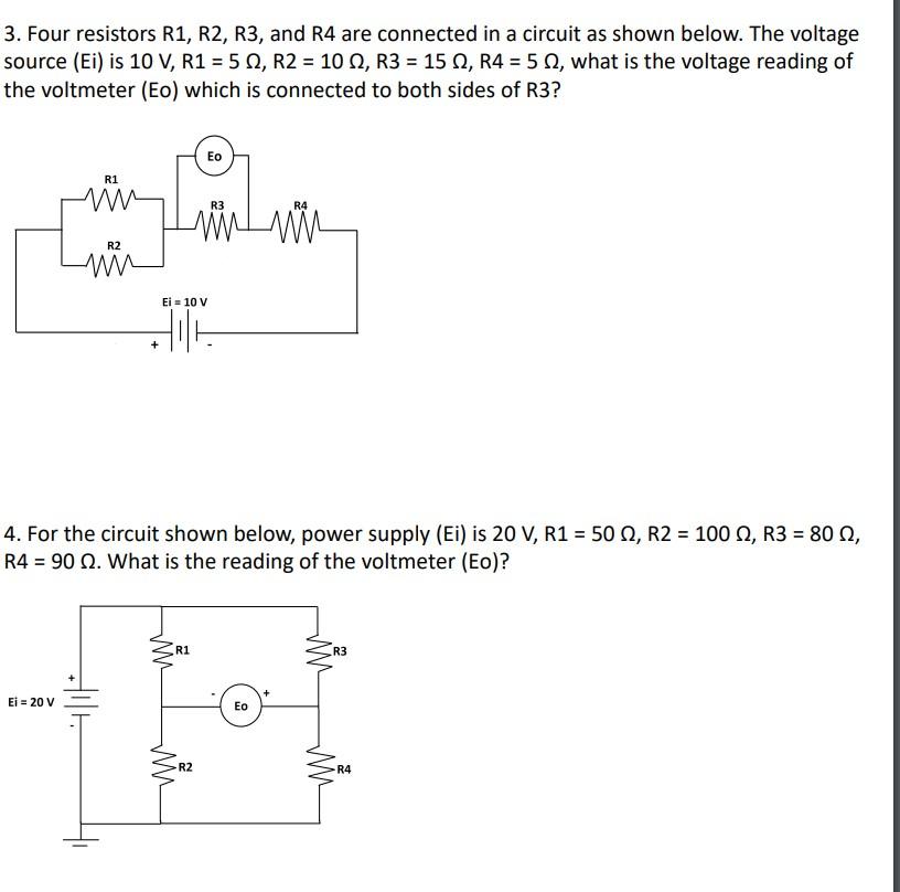 Solved 3. Four resistors R1,R2,R3, and R4 are connected in a | Chegg.com