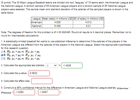 Solved (6 points) The 30 Major League Baseball teams are | Chegg.com