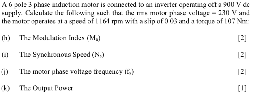 Solved A 6 pole 3 phase induction motor is connected to an | Chegg.com
