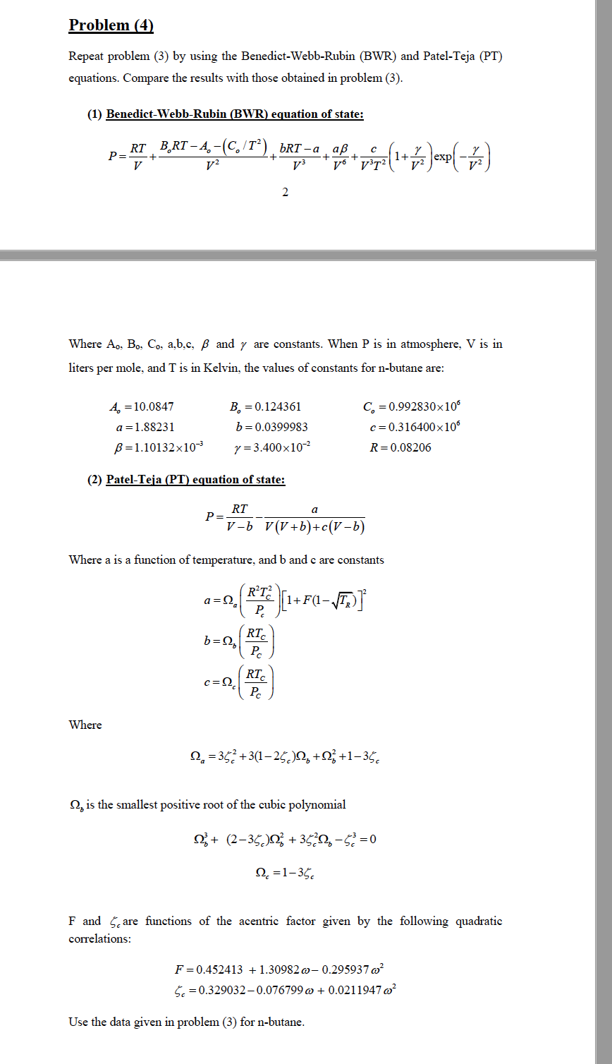 Problem (3) The Soave-Redlich-Kwong Equation Of State | Chegg.com