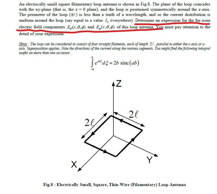 Solved An electrically small square filamentary loop antenna | Chegg.com