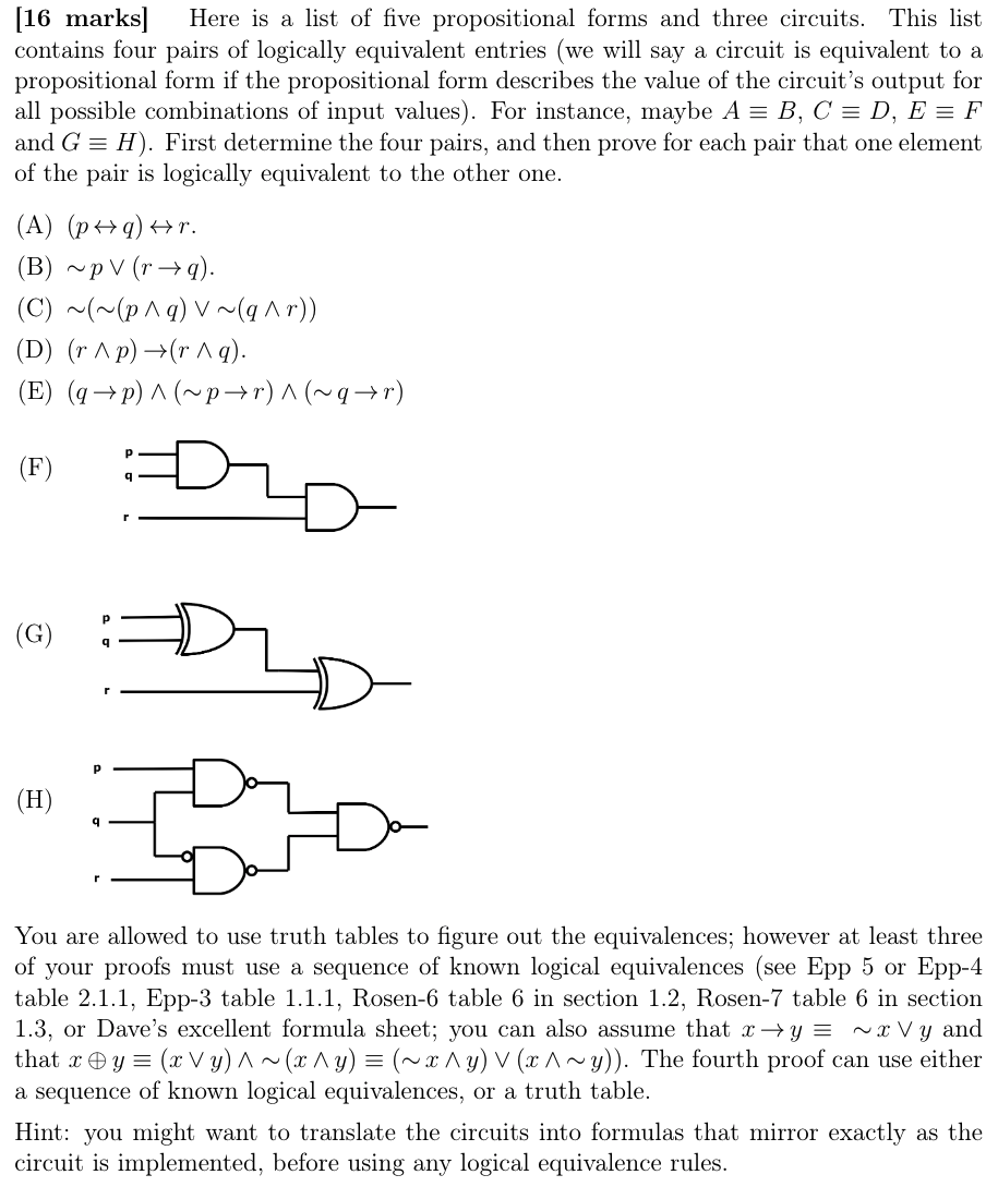 Solved [16 marks] Here is a list of five propositional forms