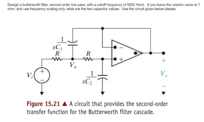 Solved Design a butterworth filter, second order low pass, | Chegg.com