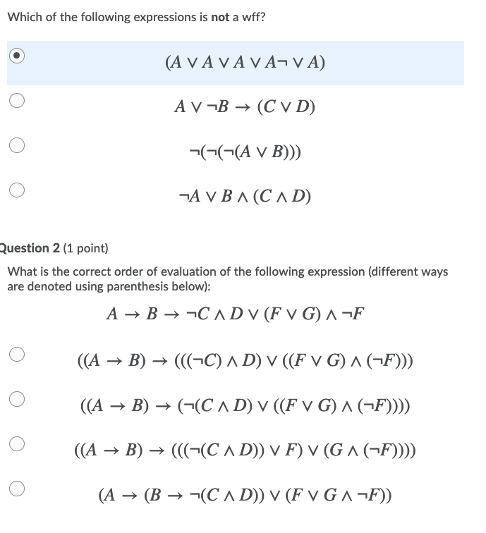 Solved Which Of The Following Expressions Is Not A Wff Chegg Com