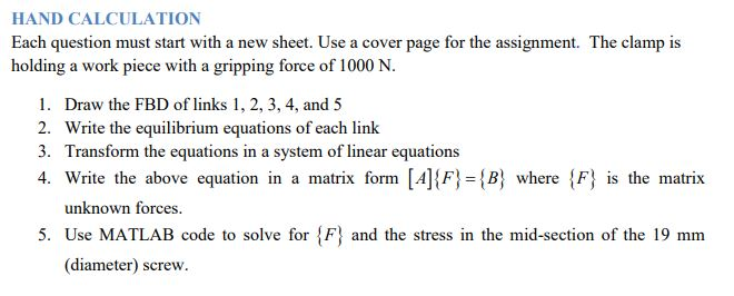 HAND CALCULATION Each question must start with a new | Chegg.com