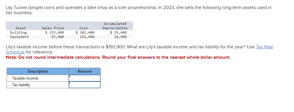 Solved Lily Tucker (single) ﻿owns and operates a bike shop | Chegg.com