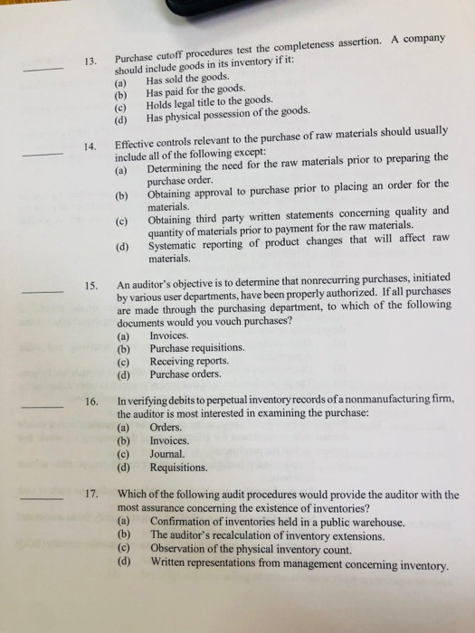 Solved Purchase Cutoff Procedures Test The Completeness 