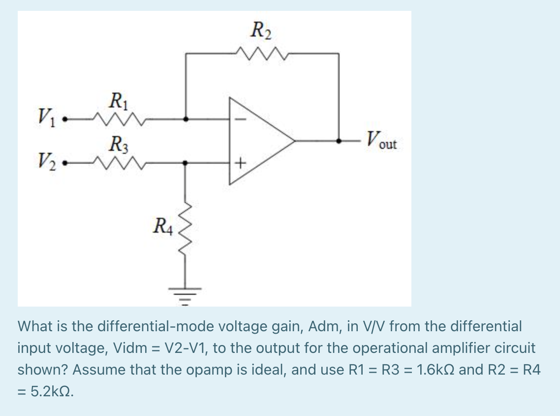 Solved R2 R1 Vi R3 V2_W Vout + R4 What is the | Chegg.com