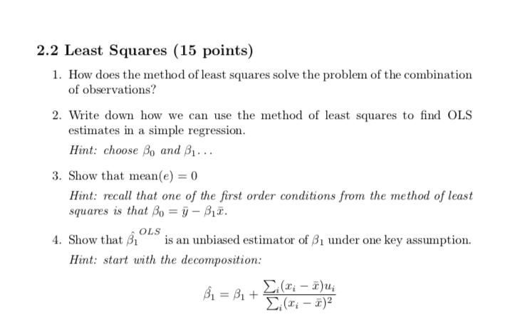 Solved 2.2 Least Squares (15 points) 1. How does the method | Chegg.com