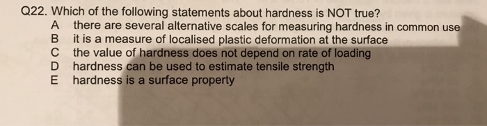 Solved Q22. Which Of The Following Statements About Hardness | Chegg.com