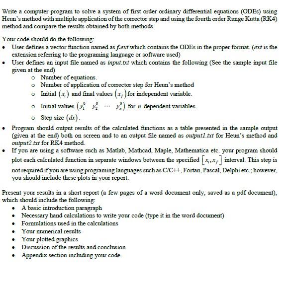 Solved Write a computer program to solve a system of first | Chegg.com