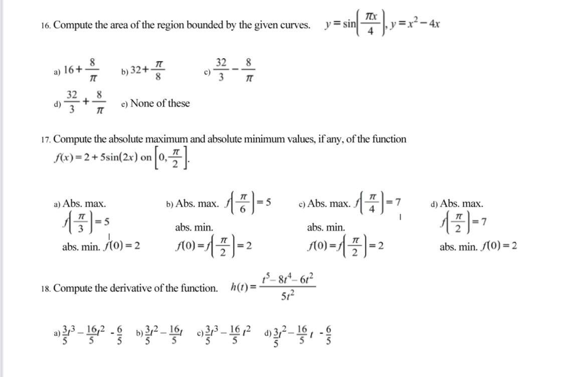 Solved 16. Compute the area of the region bounded by the | Chegg.com