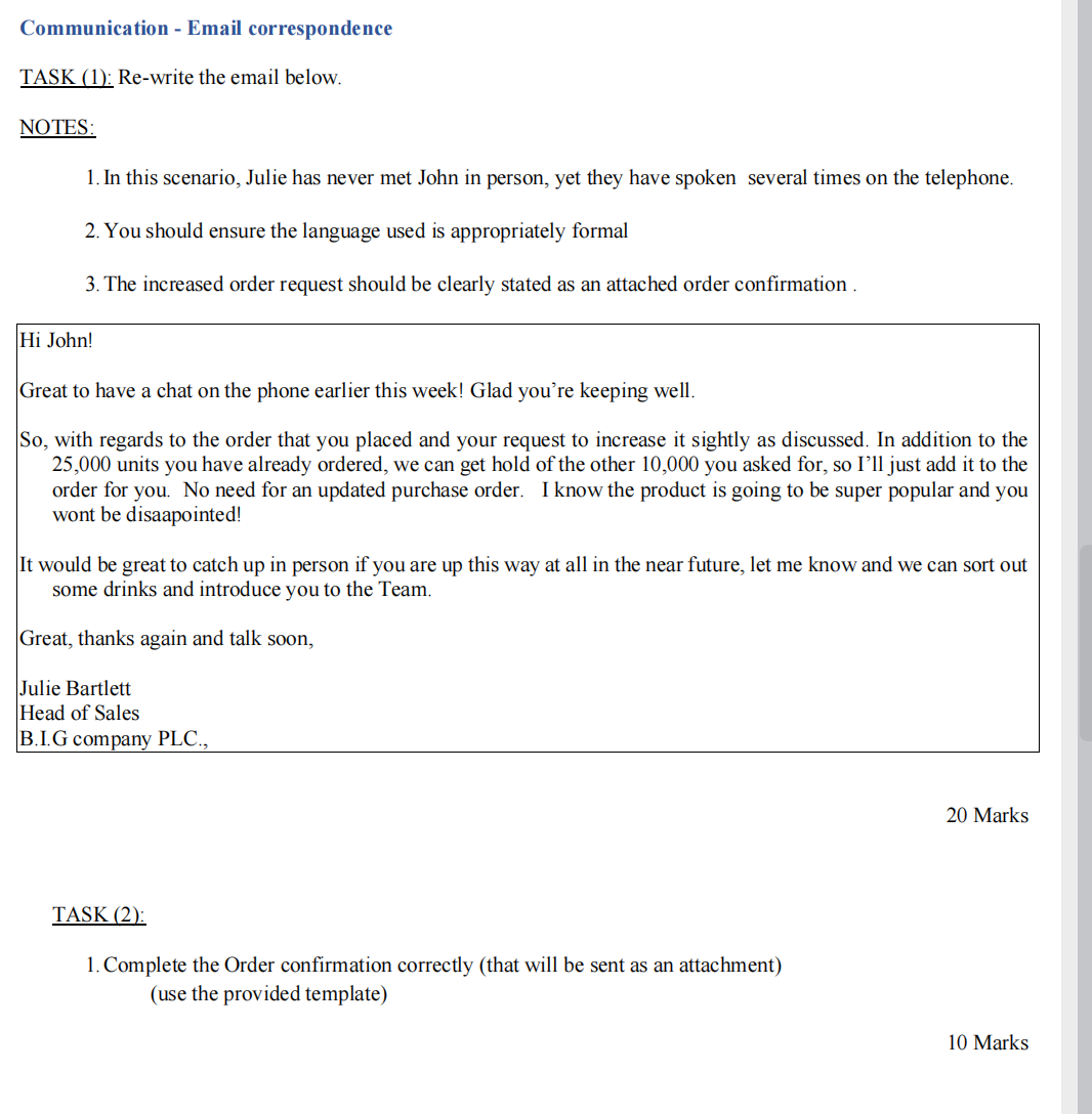 Communication - Email correspondence TASK (1): | Chegg.com