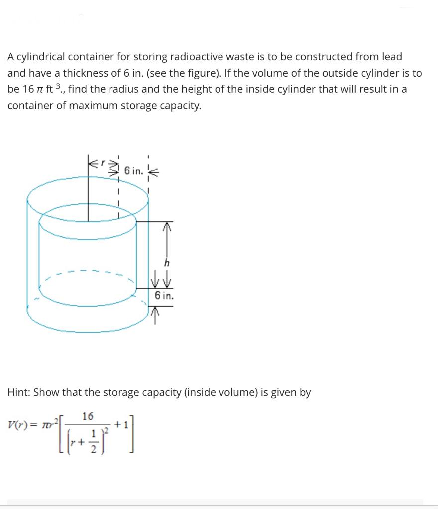 Solved A cylindrical container for storing radioactive waste 