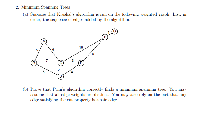 Solved 2. Minimum Spanning Trees (a) Suppose that Kruskal’s | Chegg.com