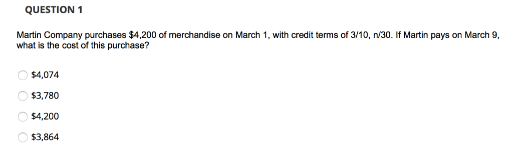 Solved QUESTION 1 Martin Company purchases $4,200 of | Chegg.com