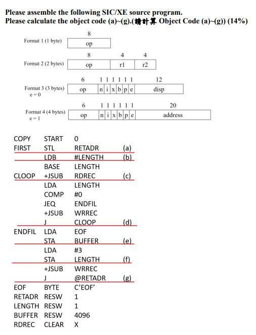 Solved Please assemble the following SIC/XE source program. | Chegg.com
