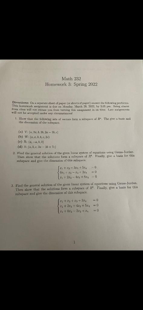 Solved Math 232 Homework 3: Spring 2022 Directions: On a | Chegg.com
