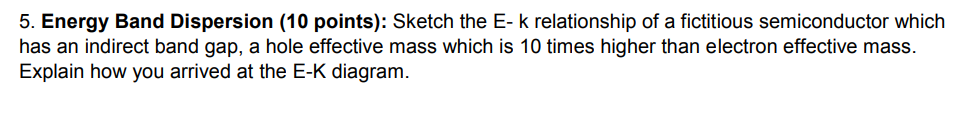 Solved 5. Energy Band Dispersion (10 points): Sketch the E- | Chegg.com