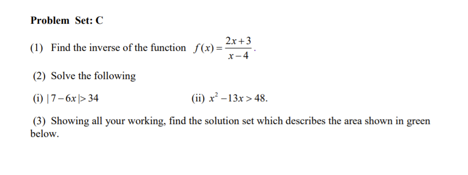 Solved Problem Set: C 2x+3 (1) Find the inverse of the | Chegg.com