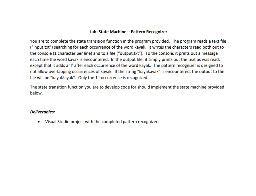 Solved Lab: State Machine - Pattern Recognizer You are to | Chegg.com