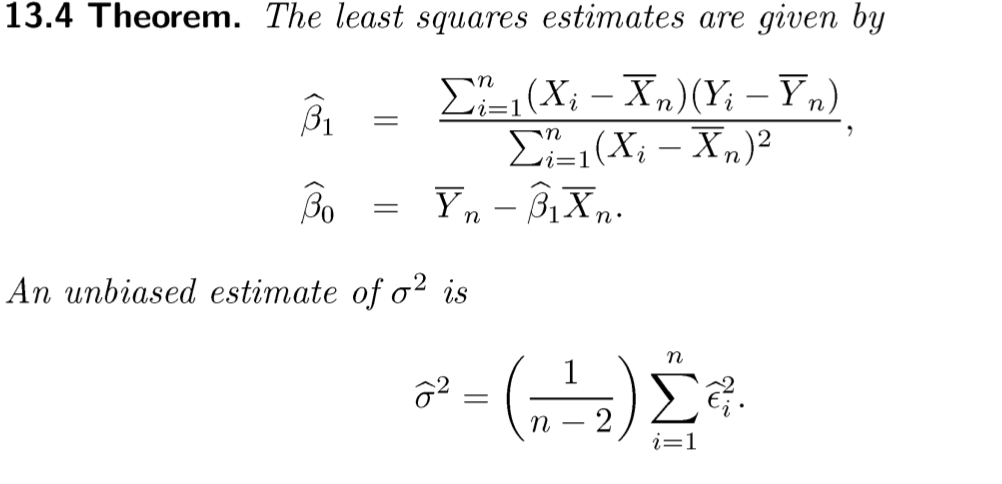 Solved 13.4 Theorem. The least squares estimates are given | Chegg.com