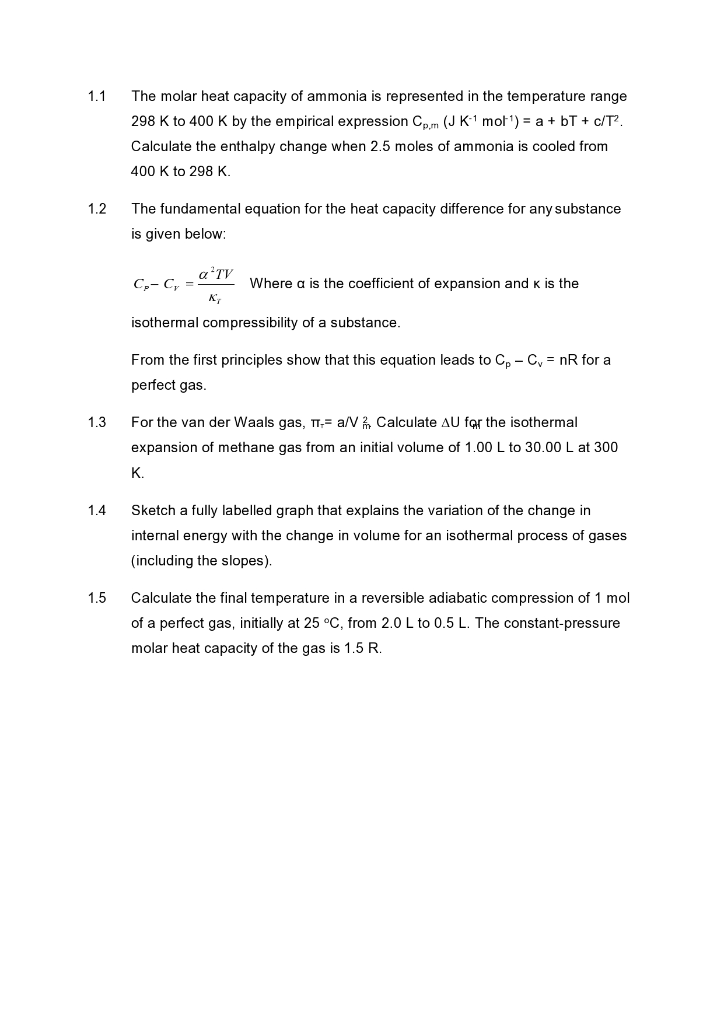 Solved 1.1 The molar heat capacity of ammonia is represented | Chegg.com