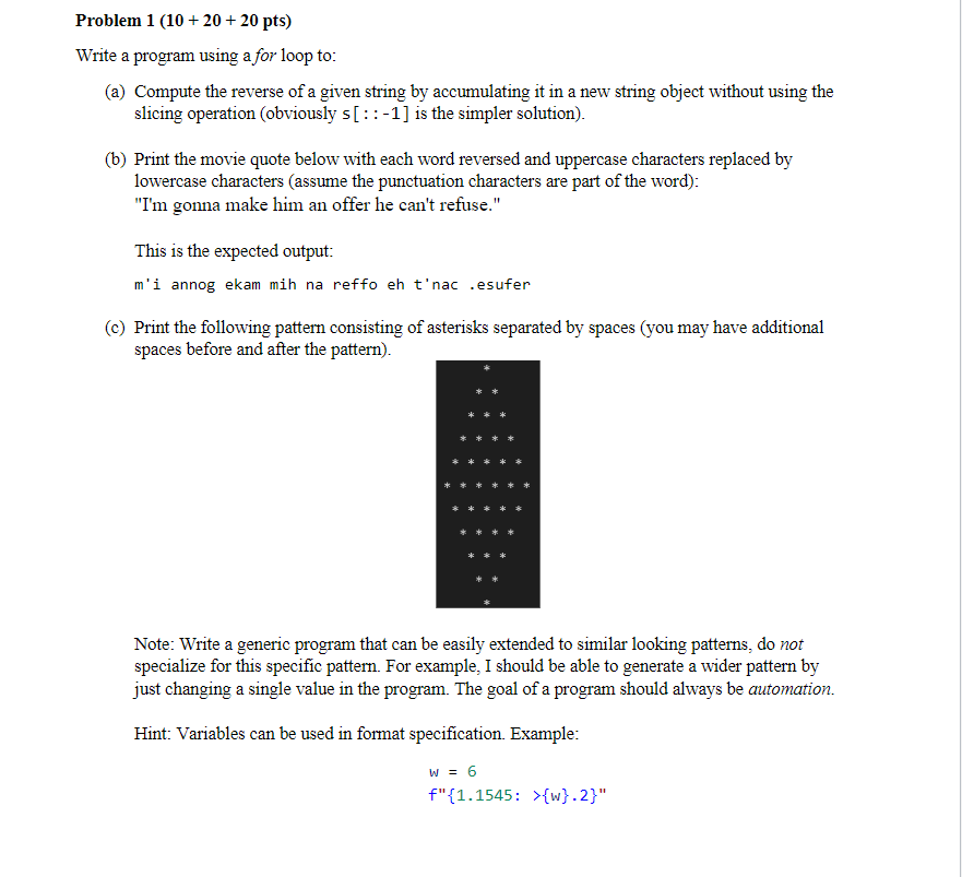Solved Problem 1(10+20+20 pts ) Write a program using a for | Chegg.com