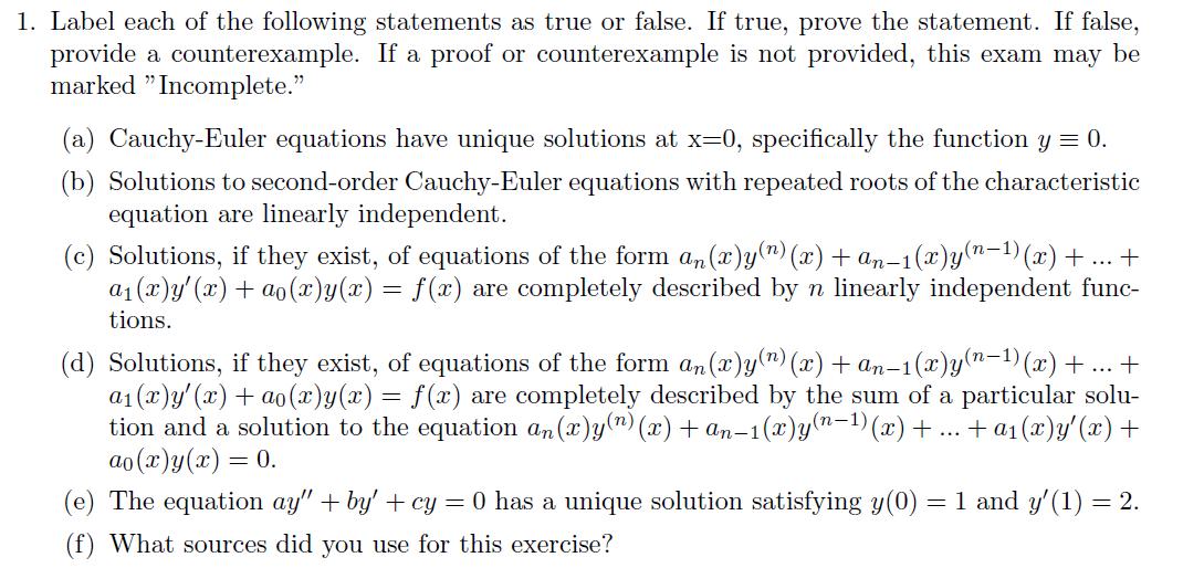 Solved 1. Label Each Of The Following Statements As True Or | Chegg.com