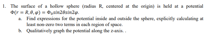1. The surface of a hollow sphere (radius R, centered | Chegg.com