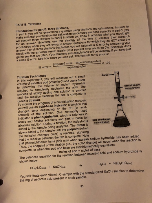 Solved PART B Titrations Introduction for part B, three