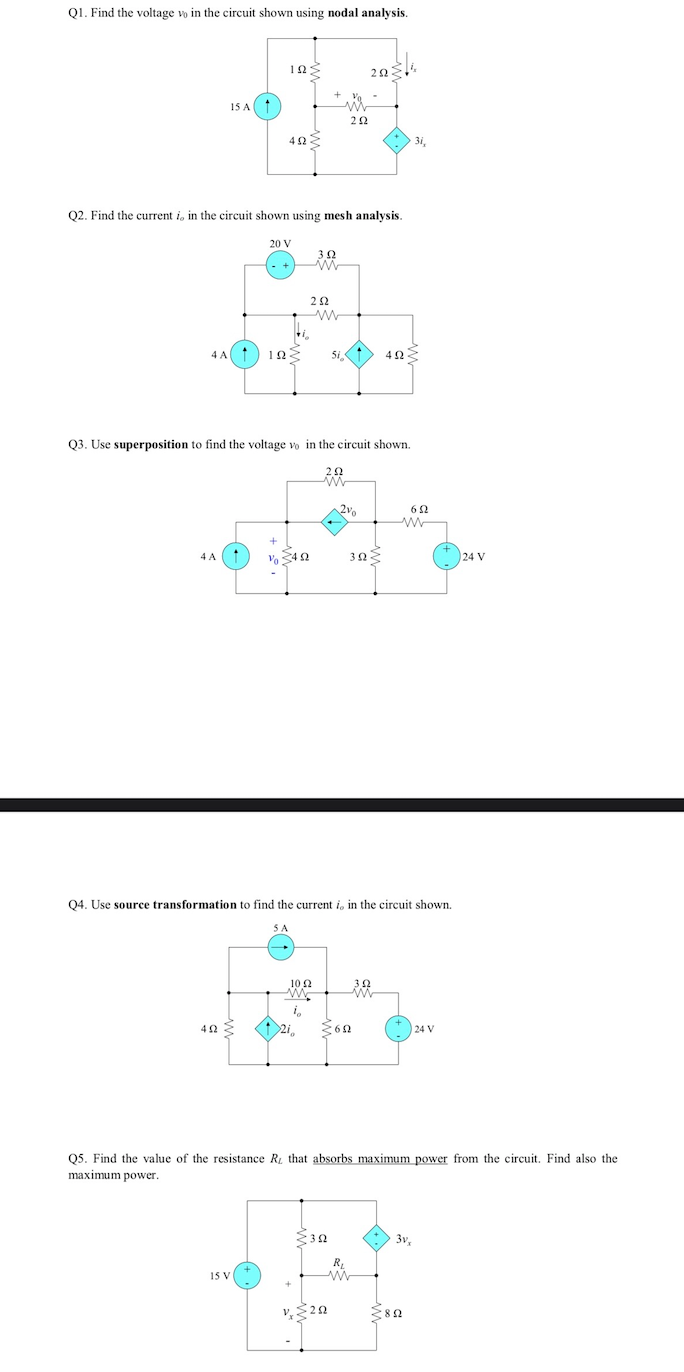 Solved Q1. Find the voltage vo in the circuit shown using | Chegg.com