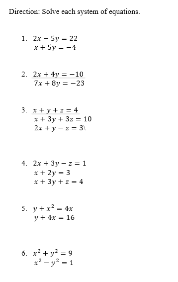 Solved Solve through Elimination/Addition or Substitution | Chegg.com